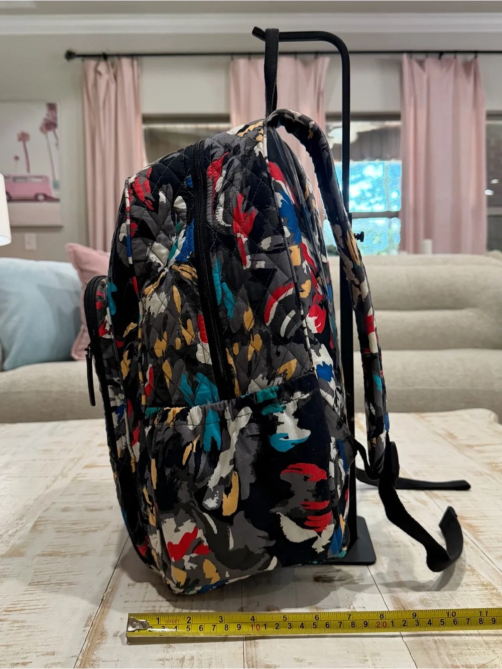 Vera Bradley Backpack Splash Floral Black Quilted with Red, Blue & Yellow